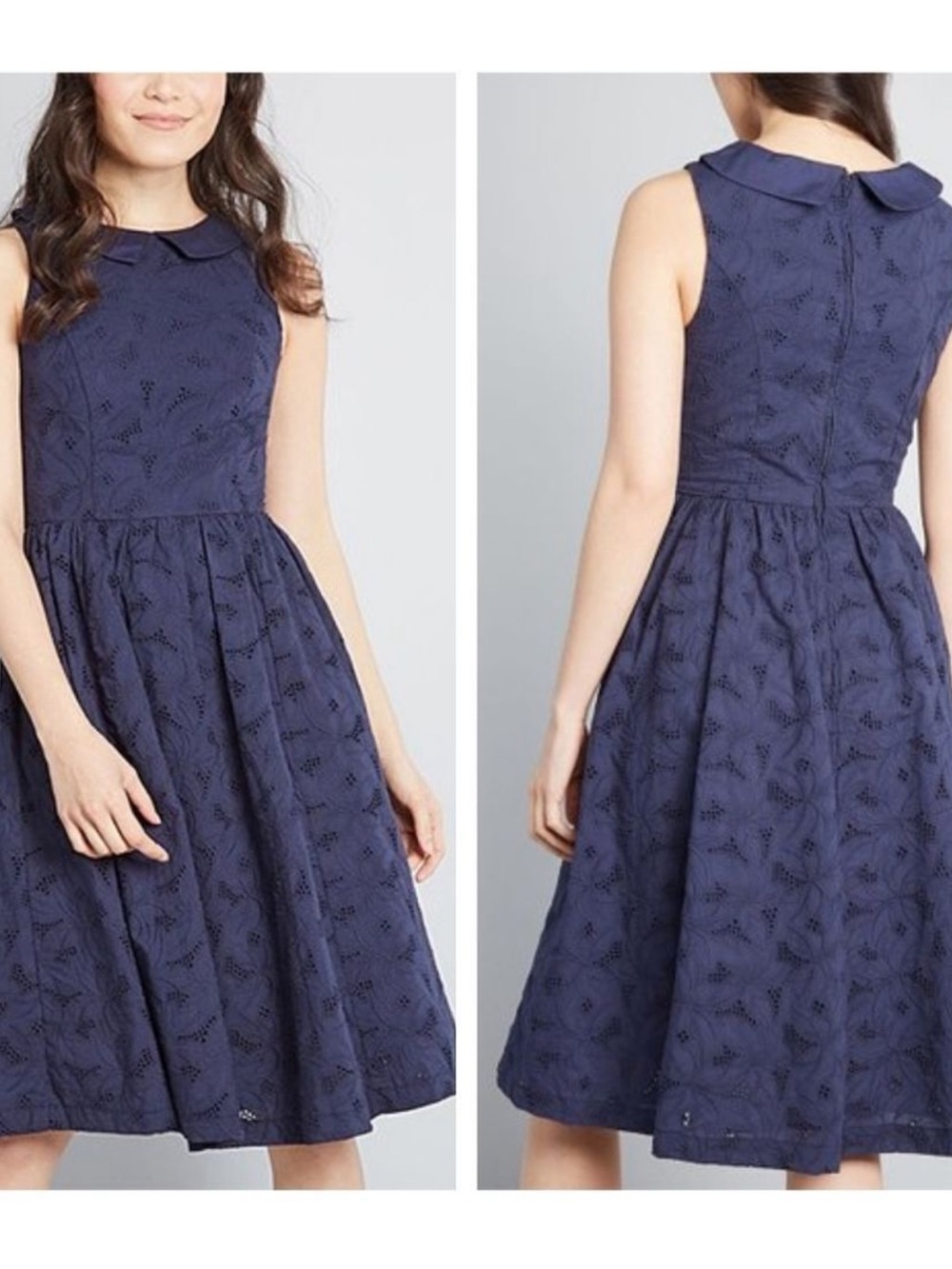 Modcloth Navy Eyelet Collar Dress, Size: 14